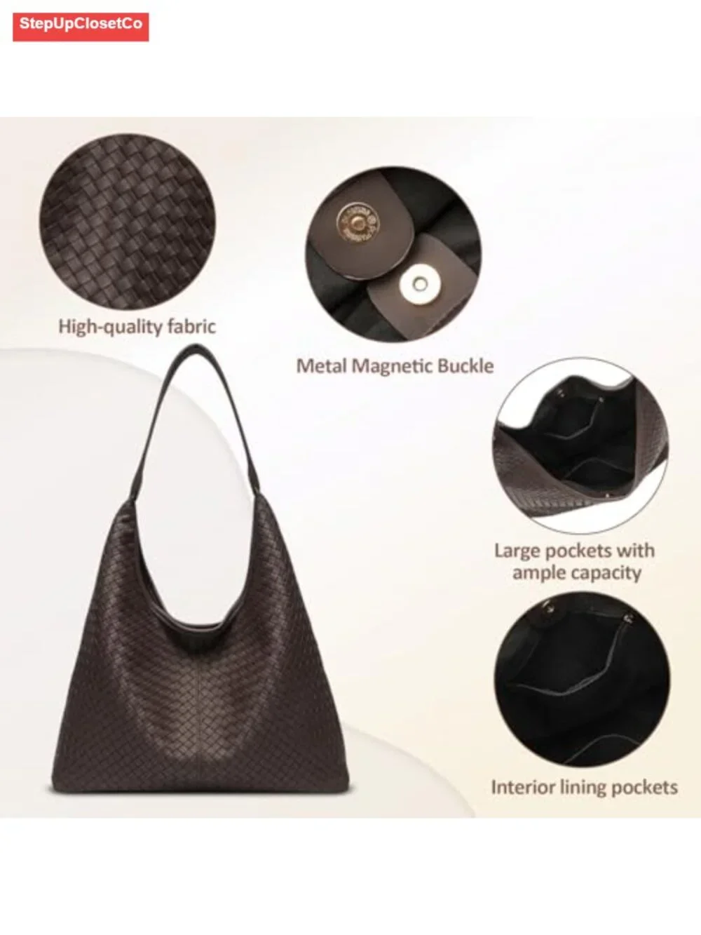 Woven Textured Vegan Leather Hobo Tote Bag Large Slouchy Purse for Women Trendy